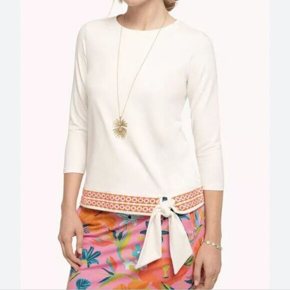 Spartina 449 FLEUR DE VIGNE HAILEY TIE HEM TOP, embroidery, S - Picture 4 of 8